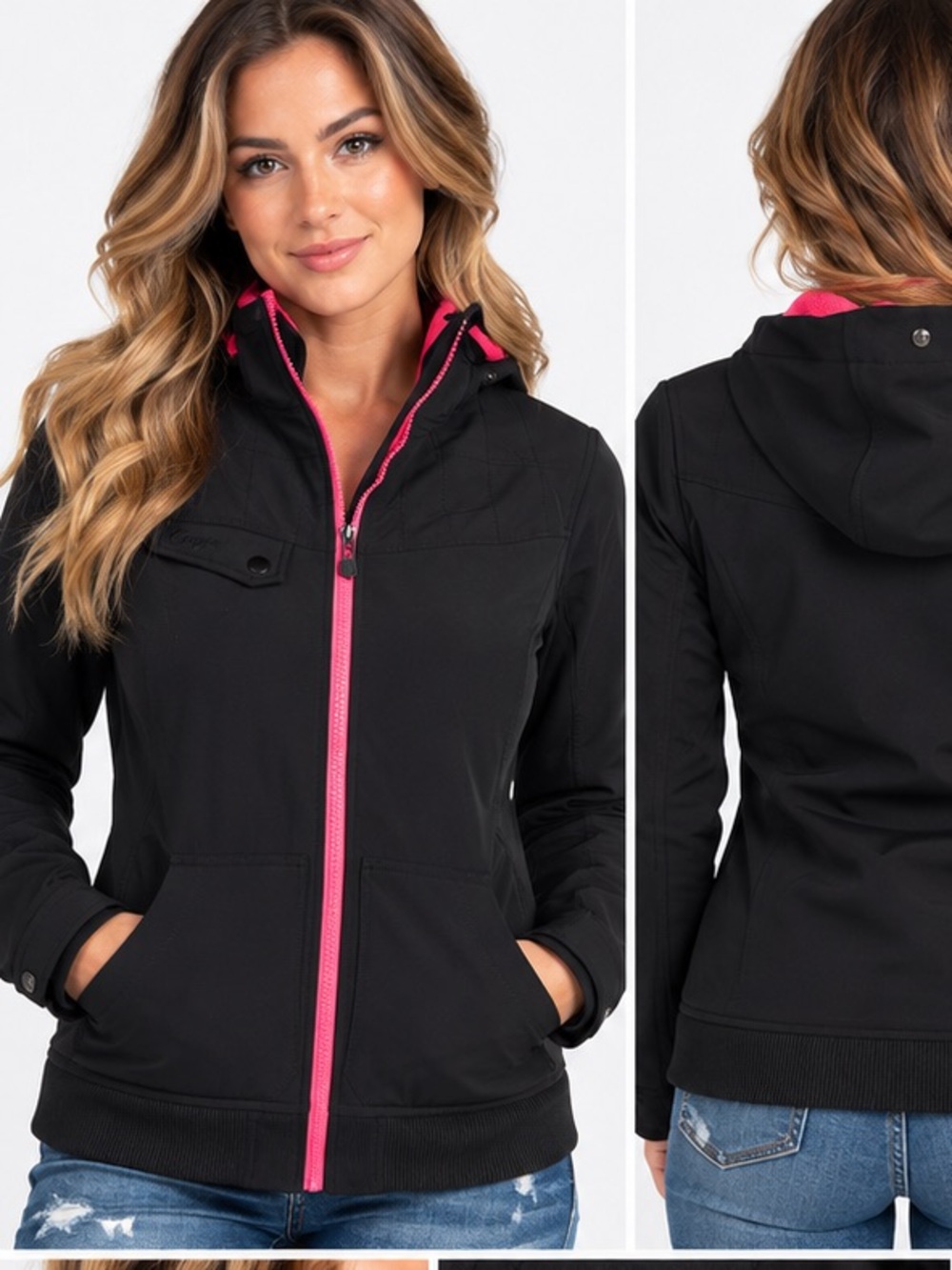 Empyre Women’s Small S Black Pink Softshell Jacket Hooded Fleece Lined Coat